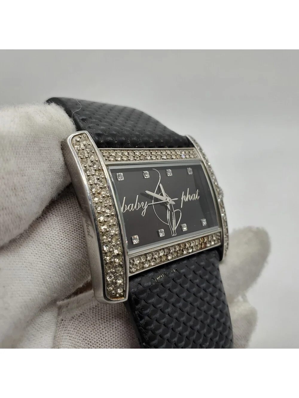 Baby Phat Rhinestone Bezel Womens Watch  40mm Black Dial New Battery
